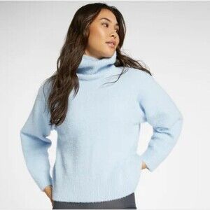 CALIA Women's Eyelash Turtleneck Sweater Baby Blue Size Small NWOT